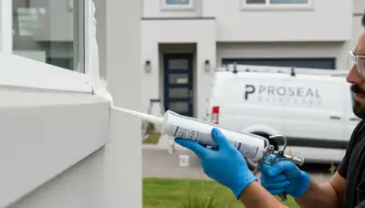 Professional caulking and sealing on Burlington MA home exterior for weather protection
