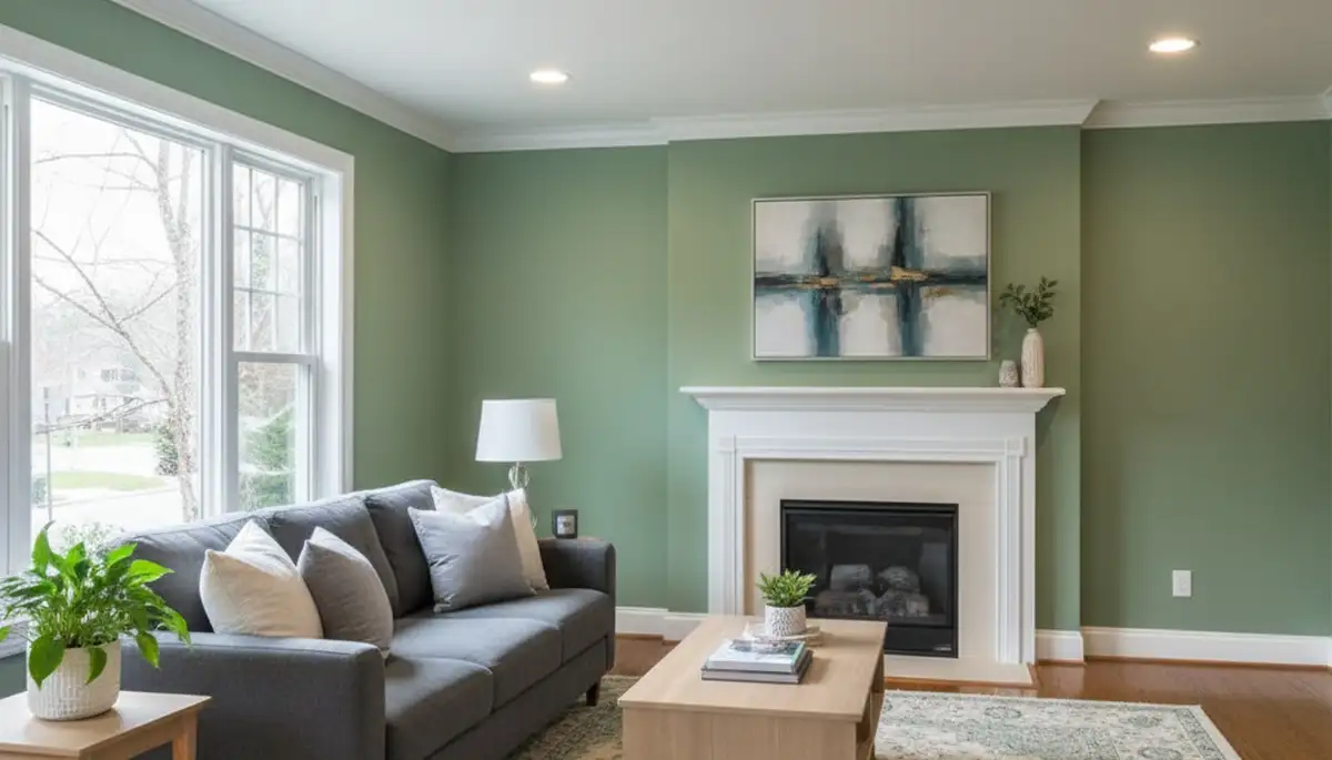 Freshly painted Burlington MA living room with smooth walls and expert interior painting finishes