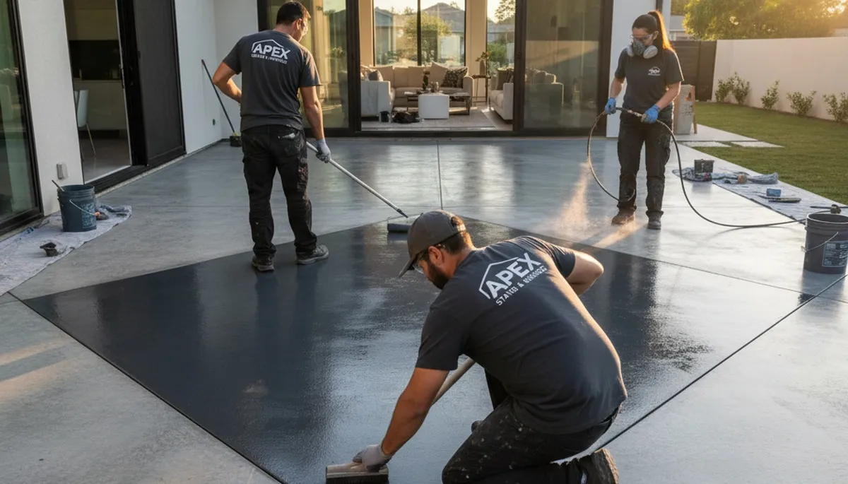 Concrete floor staining by professional painters in Burlington, MA for durable, moisture-resistant finish