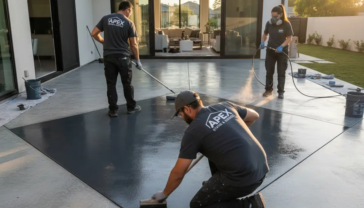 Concrete floor staining by professional painters in Burlington, MA for durable, moisture-resistant finish