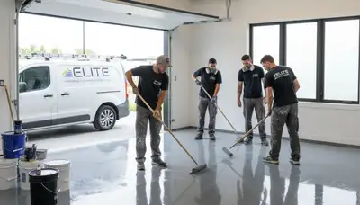 Professional epoxy floor coating in Burlington MA garage by local house painters