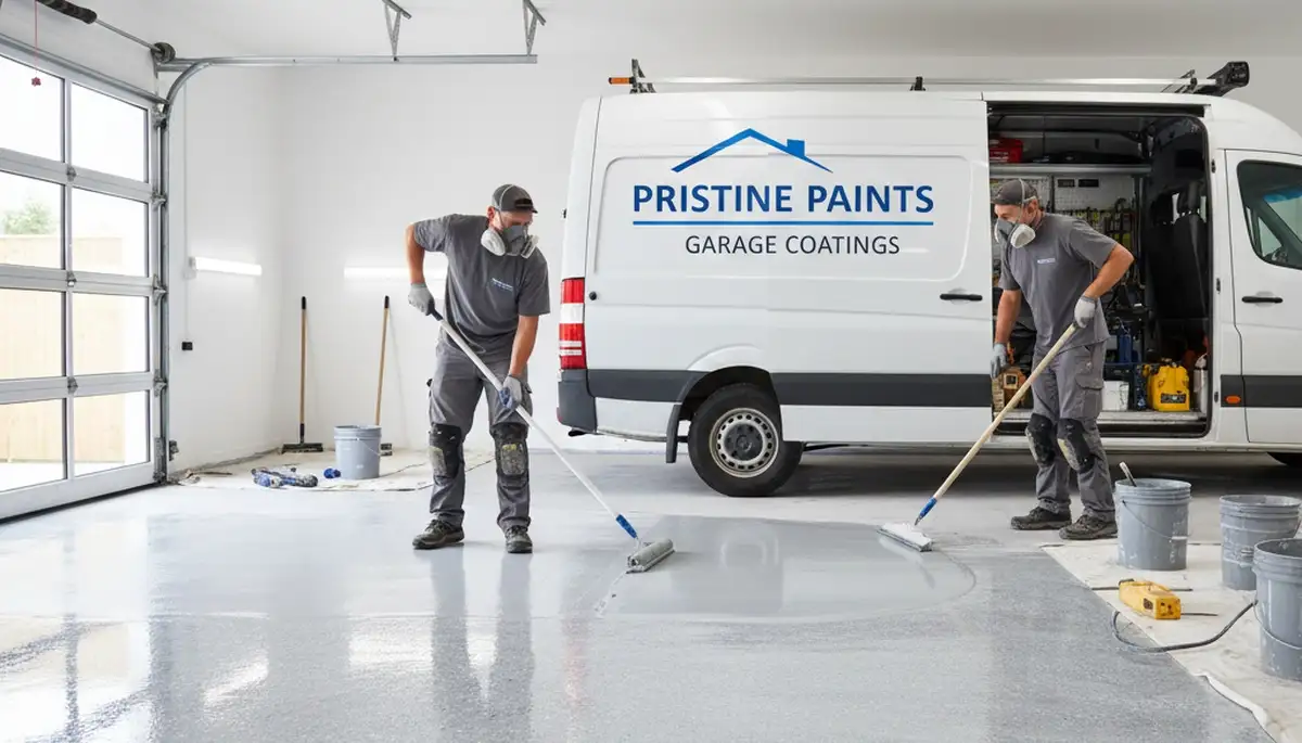 Epoxy garage floor coating in Burlington MA by local house painters for durable winter protection