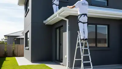 Professional gutter painting on residential home exterior in Burlington, MA by expert painters