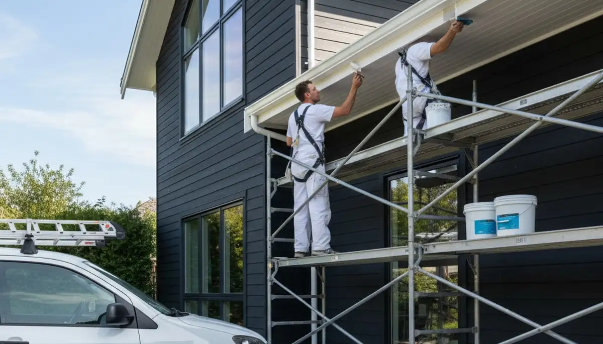 Professional gutter painting on a Burlington MA home exterior by local house painting experts