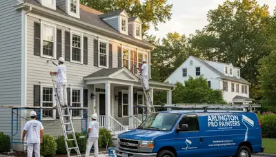 Professional house painters working on exterior home repainting in Burlington MA