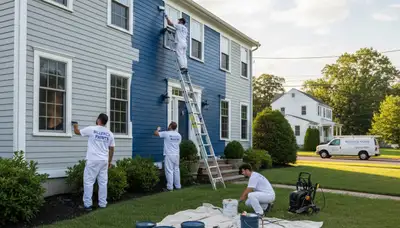 Professional house painters in Burlington MA finishing exterior home painting project