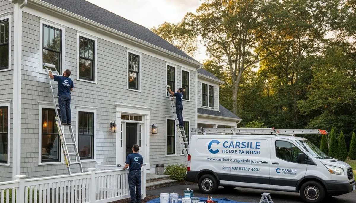 Professional house painters completing exterior home painting in Burlington, MA