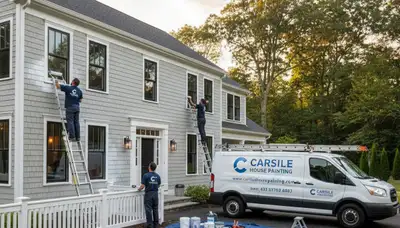Professional house painters completing exterior home painting in Burlington, MA