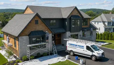 Professional house painters completing exterior home painting in Burlington MA
