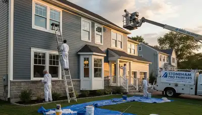 Professional house painters in Burlington MA finishing exterior home painting project