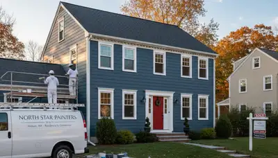 Professional house painters completing exterior home painting in Burlington MA