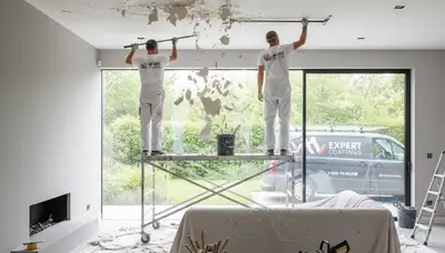 Professional popcorn ceiling removal service in Burlington MA home by expert painting contractors