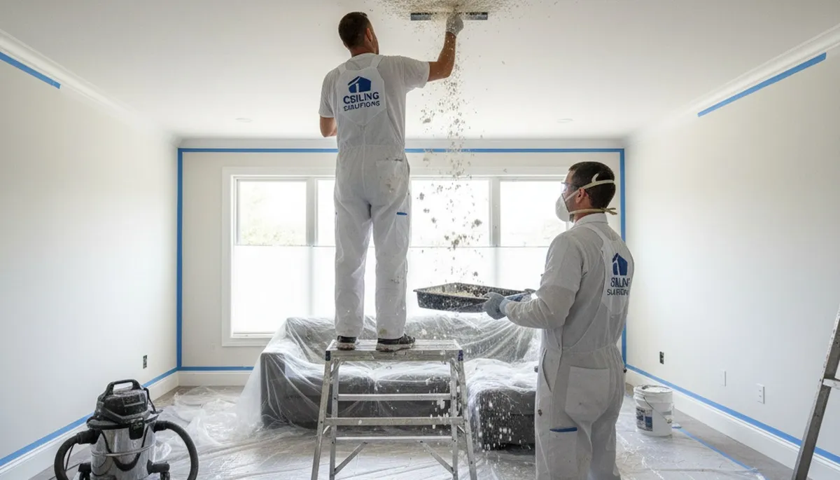 Professional popcorn ceiling removal and painting in Burlington, MA home interior