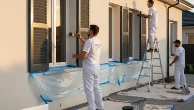 Professional shutter painting on Burlington MA home with durable finish for wood and vinyl shutters