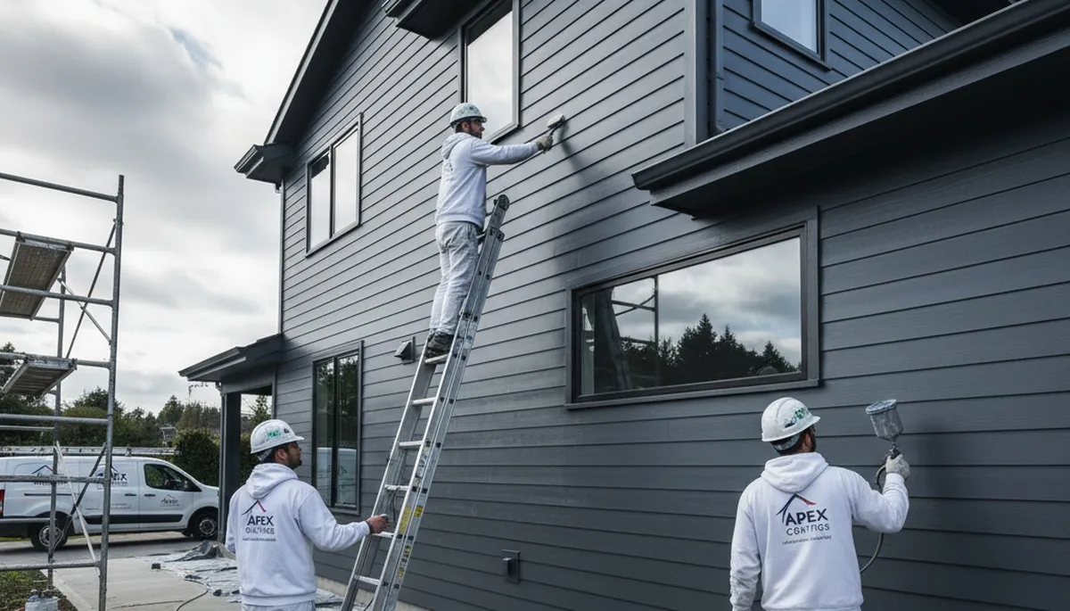 Professional siding painting on a Burlington MA home by expert exterior house painters