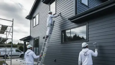 Professional siding painting on a Burlington MA home by expert exterior house painters