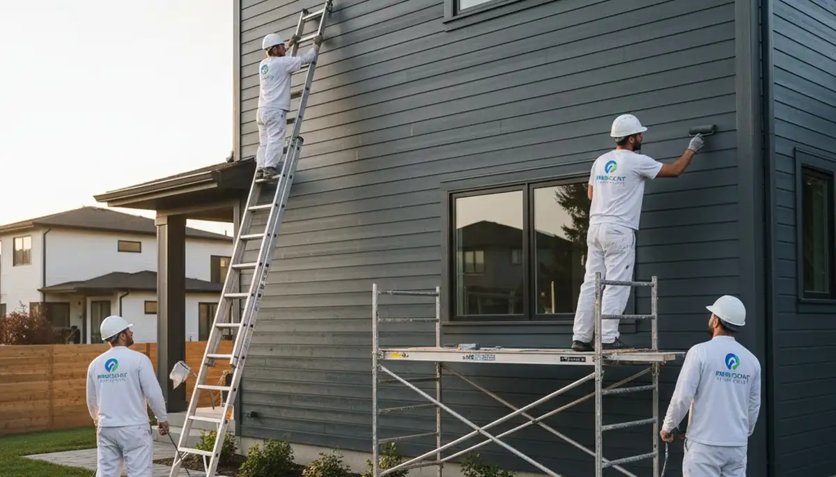 Professional siding painting on Burlington MA home by expert exterior house painters