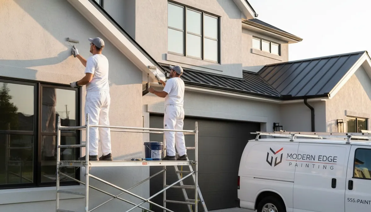 Professional trim and fascia painting on Burlington MA home exterior by expert house painters