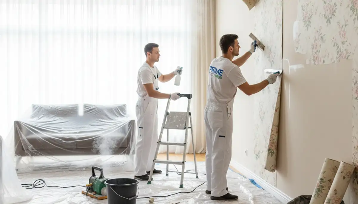 Professional wallpaper removal in Burlington MA home by expert house painters preparing walls for painting