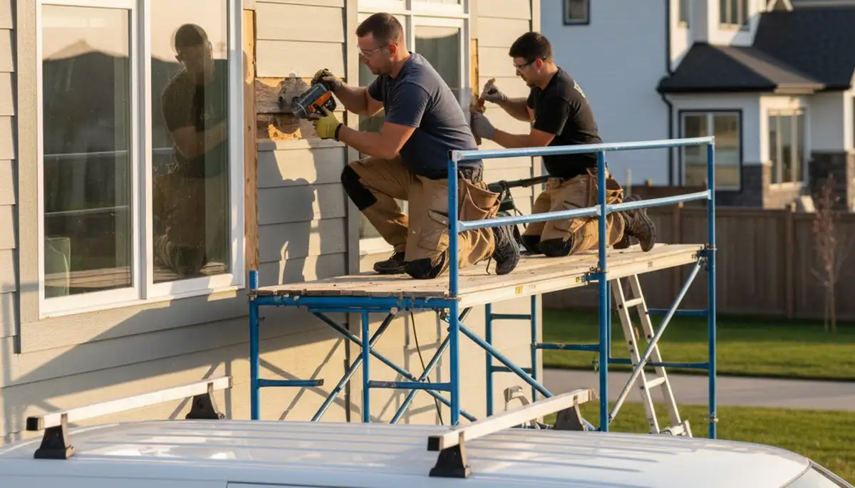 Professional wood rot repair on Burlington MA home exterior by expert house painters